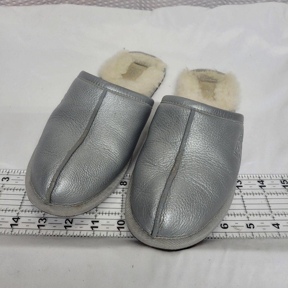 UGG Australia Scuffette II Metallic Silver Leather Sheepskin Slippers 5621 9